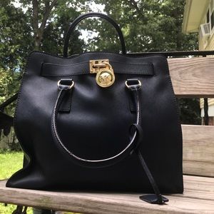 michael kors hamilton satchel bag with gold chain